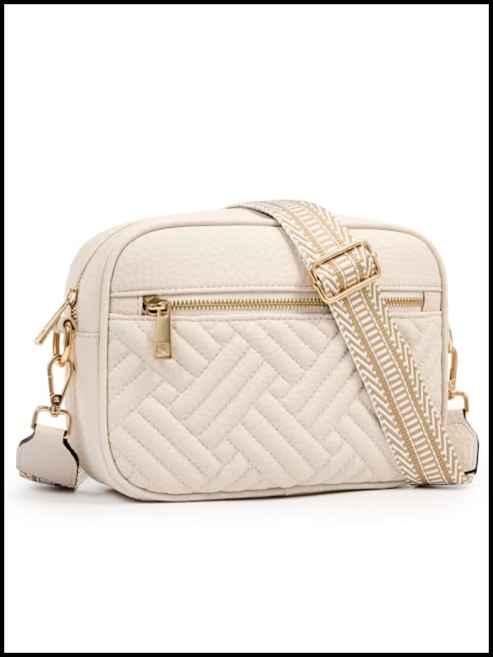 Quilted Vegan Leather Crossbody Bag Small Adjustable Strap